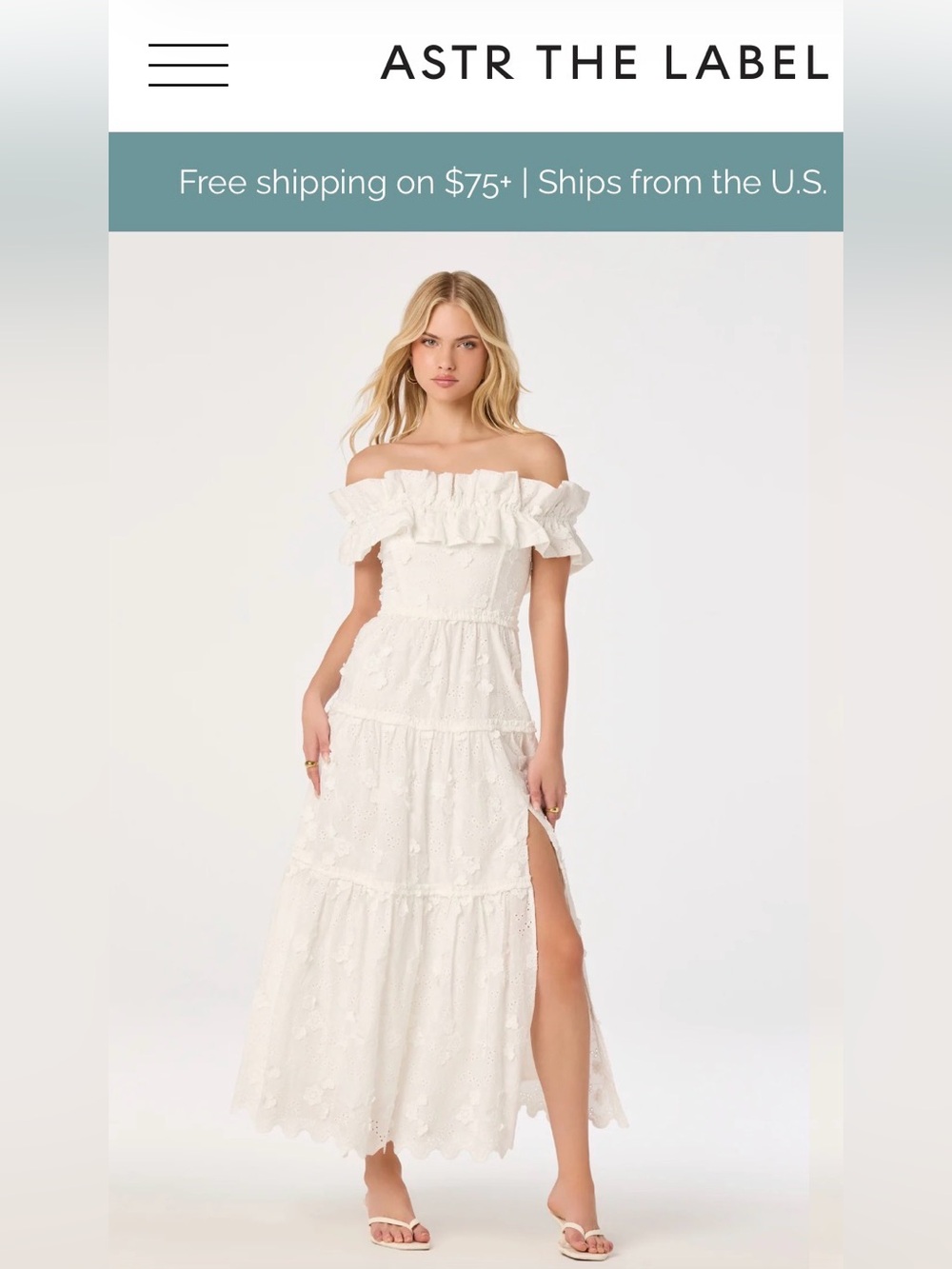 ASTR the Label Piccola Off Shoulder Maxi Dress - Size S - only worn once